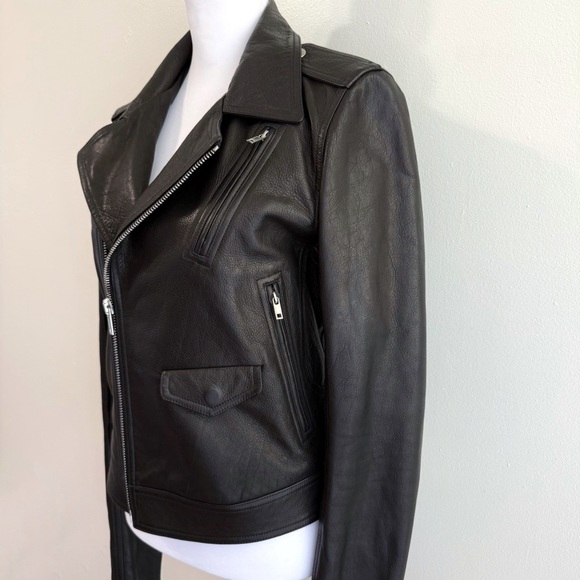 RICK OWENS BLACK LEATHER SILVER ZIP UP MOTORCYCLE MOTO BIKER JACKET - Picture 8 of 16